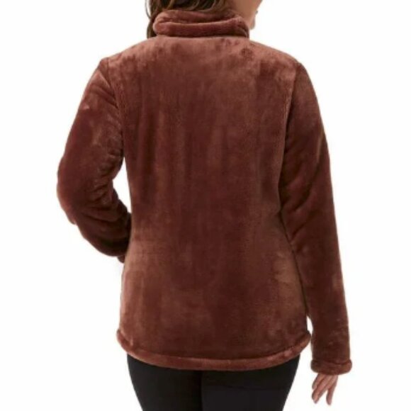32 Degrees Heat Women's Brown Plush Faux Fur Teddy Zip-Up Jacket Size Large - Picture 7 of 7